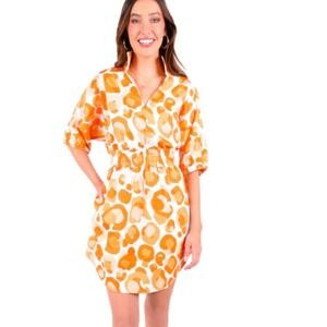 Emily McCarthy Rare Orange Cheetah Womens size XS Palmer Dress Preppy Classy NWT